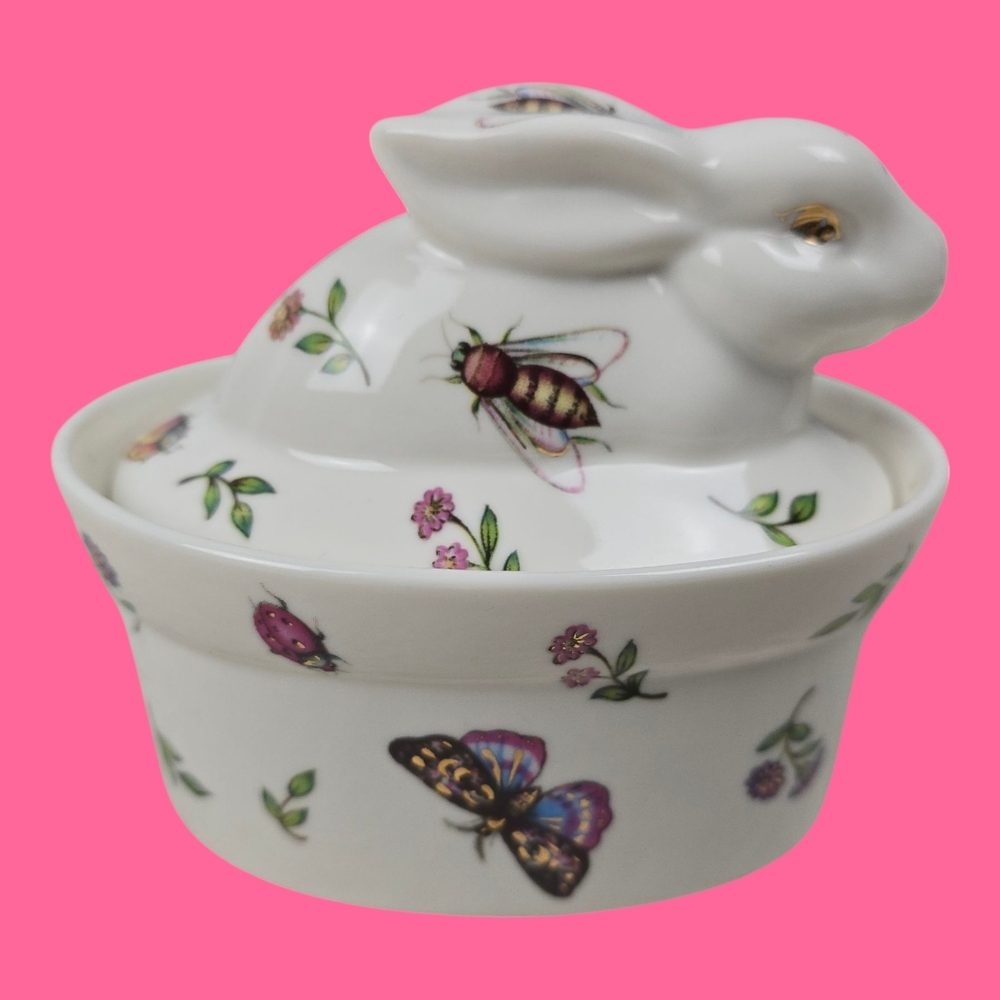 Floral Bunny Oval Dish With Lid